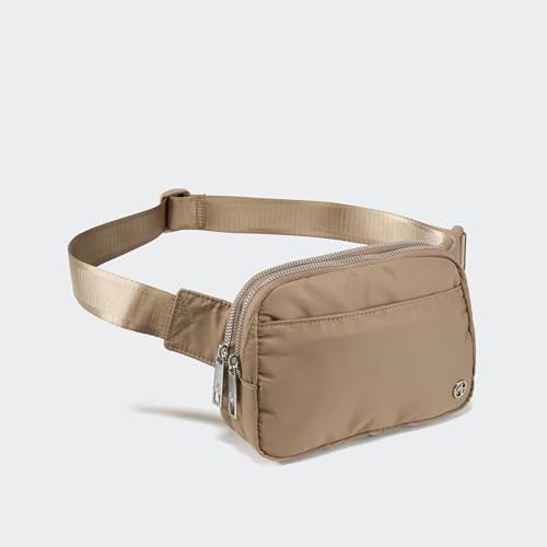 Pander Everywhere Belt Bag for Women, 5 Zipper Pockets Nylon Crossbody Fanny Pack Purse (Gray Brown) - color: Gray Brown