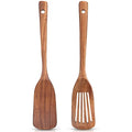 2 Pack Wooden Non Toxic Spatulas for Kitchen Utensils Set Acacia Wood Cooking Spatula Flat Wok Pancake Turner Bamboo Slotted Spoon for Cooking Utensil Spurtle Scraper Long Fish Egg Flipper Spatulas - color: 2Pcs-Natural