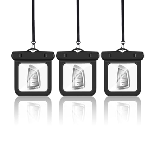 3 Pack Waterproof Wallet Car Key FOB Holder Pouch,Swimming Surfing Water Sports Small Waterproof Pouch Holder Dry Bag for Credit ID Card Door Card Cash Coin Fishing License - color: Black-3pcs, size: 4.8"x4.25"