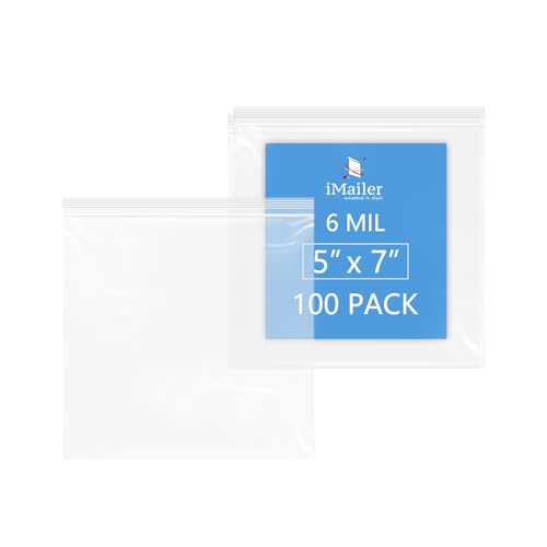 iMailer - 6 Mil Heavy Duty Zip Bags with Resealable Zip Top Lock - 5" x 7" 100 Pack - Reusable Plastic Bags for Food, Crafts, and Hardware Storage - Multipurpose and Durable - size: 5" x 7" 100 PACK