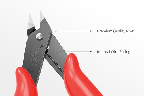 HongWay 5pcs Wire Cutters, Micro Flush Cutters with Spring, Wire Cutting Pliers, Wire Snips for Electronics Soft Copper Jewelry Making, 5-inches, Red - color: Red