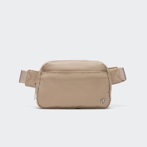 Pander Everywhere Belt Bag for Women, 5 Zipper Pockets Nylon Crossbody Fanny Pack Purse (Raw Linen). - color: Raw Linen