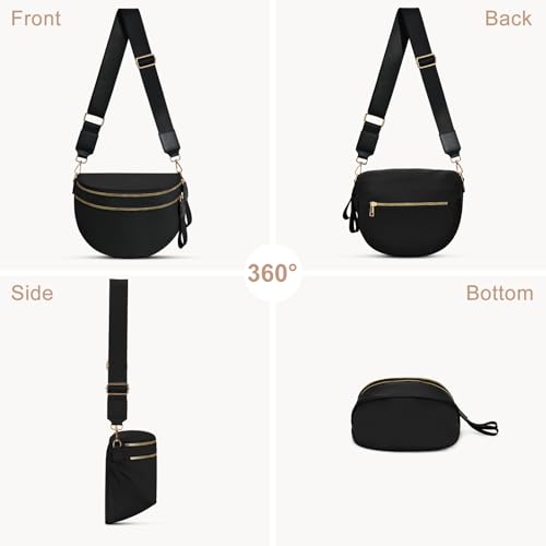 Checkered Nylon Crossbody Bag Bum Bag for Women Mom Large Checkered Fanny Packs with Adjustable Strap - color: Black