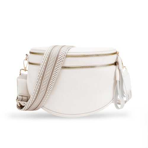 oscaurt Leather Crossbody Bag Bum Bag for Women Large Sling Bag Cross Body Purse Shoulder Handbag Fanny Pack - color: White, size: Large