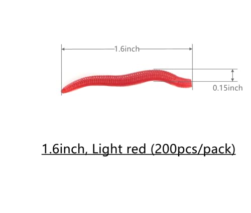 1.6in/3.3/3.9in Fishing Soft Lure Trout Worm Earthworm Bait Lifelike Fake Bloodworm Grub Worm Soft Fishing Lure Baits - color: Light red (200pcs/pack), size: 1.6inch