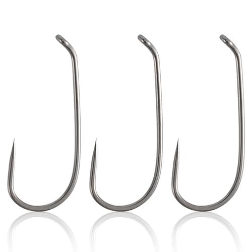 Dr.Fish 100 Pack Dry Fly Hooks Black Nickel High Carbon Steel Fly Tying Material Accessories Trout Salmon Fishing Hooks Freshwater Saltwater Fishing Barbed-Gold - color: Barbless Dry Fly Hooks, size: #18