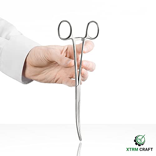 Precision Kelly Hemostat Forceps Locking Tweezers Clamp, Silver, Straight and Curved Stainless Steel (Curved, 12") - size: 12", style: Curved