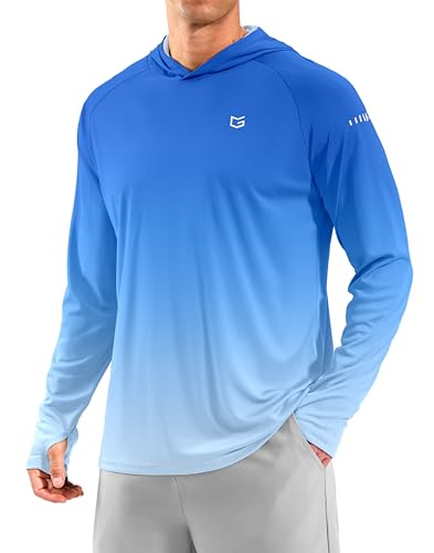 Men's Sun Protection Hoodie Shirts Long Sleeve UPF 50+ Swim Shirts for Men Rash Guard Fishing Shirt Quick Dry - color: Gradient Blue White, size: Medium