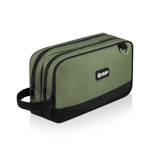 UUP 12 Inch Small Tool Bag, Zipper Tool Pouch Two Compartments Heavy Duty, Utility ToolBag with Carrying Handle D-Rings, Tools Storage Organizer for Electrician Mechanic, Gift for Men Dad,Green - color: Green 1Pack, size: 12" x 7"