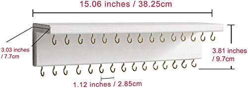SANY DAYO HOME Jewelry Organizer with 30 Hooks and Cosmetics Shelf, 15 x 3 x 4 inches Wall Mounted Rustic Pine Wood Holder for Necklaces and Bracelets, Suitable for Kids and Adults (Retro White) - color: 30 Hooks Retro White