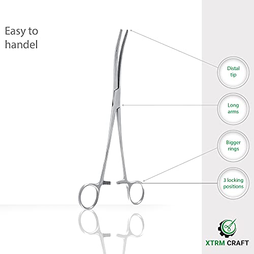 Precision Kelly Hemostat Forceps Locking Tweezers Clamp, Silver, Straight and Curved Stainless Steel (Curved, 12") - size: 12", style: Curved