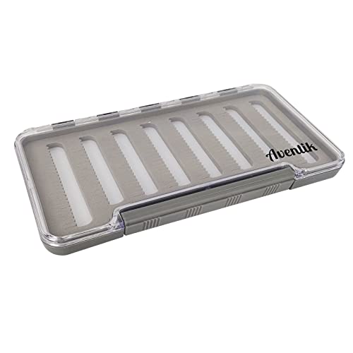 Aventik Waterproof Fly Fishing Boxes Super Slim Transparent Easy Grip Foam Fishing Tackle Storage Trays 7.36"X4.02"X0.63"(Grey-LA) - color: Grey-LA