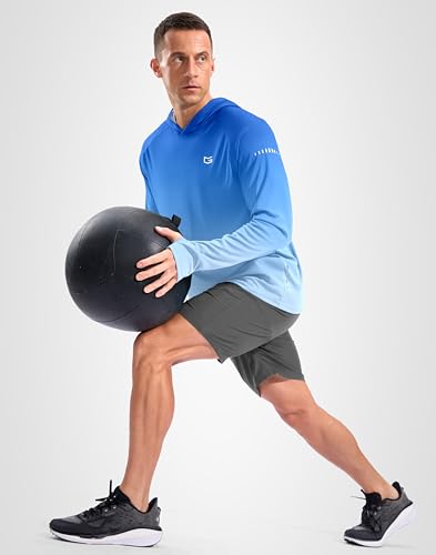Men's Sun Protection Hoodie Shirts Long Sleeve UPF 50+ Swim Shirts for Men Rash Guard Fishing Shirt Quick Dry - color: Gradient Blue White, size: Medium