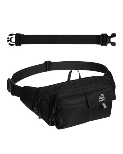 WATERFLY Fanny Pack Waist Bag: 3L Waist Pack with Anti-Theft RFID Blocking, 9 Pockets & Adjustable Belt Water Resistant Hip Pack for Women Men Travel Hiking Running - color: Black