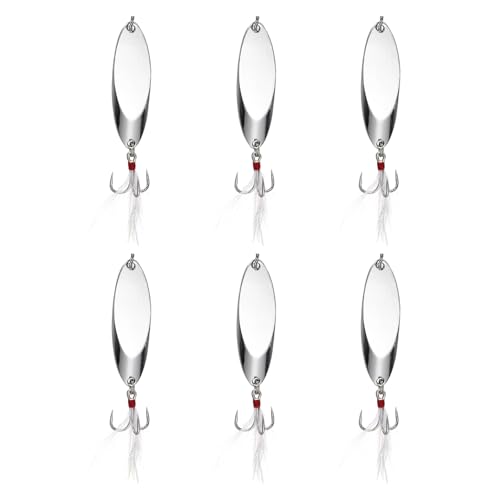 Fishing Spoons Lures Metal Saltwater Treble Trout Lures Jigging Spoon with Treble Hooks Spinner Baits for Freshwater - color: Silver, size: 10g / 3/8oz