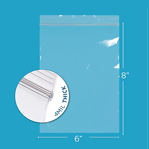 6" x 8" Heavy-Duty Zip Bags - 200 Count - Clear Plastic Reclosable Zipper Baggies, 4 Mil Thick Freezer Storage Poly Bags with Resealable Zip Top Lock for Packaging Food, Tools & Sharp Objects. - size: 6" x 8"