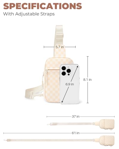 CHOLISS Small Sling Bag for Women and Men, Crossbody Bags Trendy Fanny Packs Chest Bag with Extended Strap - color: A13 Ivory Checkerboard