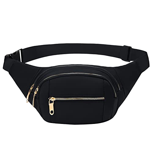 Crossbody Fanny Pack for Men&Women,Large Waist Bag & Hip Bum Bag with Adjustable Strap for Outdoors Workout Traveling Casual Running Hiking Cycling - color: Fashionable Black Gold