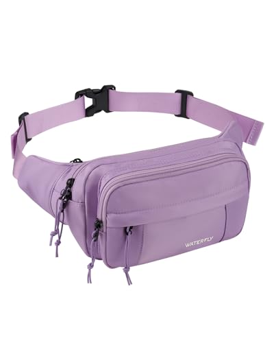 WATERFLY Fanny Pack Waist Packs: Large Crossbody Fanny Packs for Women Men with 5 Zipper Pockets Adjustable Strap Waist Bags Hip Pack for Traveling Cycling Running Hiking-Purple - color: Purple