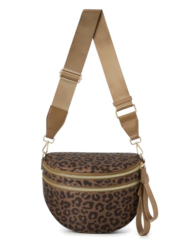 Pure Colour Crossbody Bag Bum Bag for Women,Spacious Purse Fanny Packs Belt Bag,Oversized Bum Bag (Brown Coffee Leopard Print Bum Bag) - color: Brown Coffee Leopard Print Bum Bag