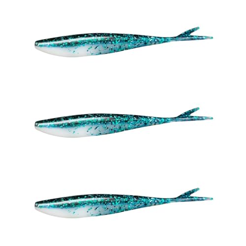 Lunker City Fishing 4.5" Freaky Fish Split Tail Soft Plastic Minnow Bass Lure Stick Bait Shad Jerkbait, 8 Per Bag, Made in The USA - color: 119 Mackerel