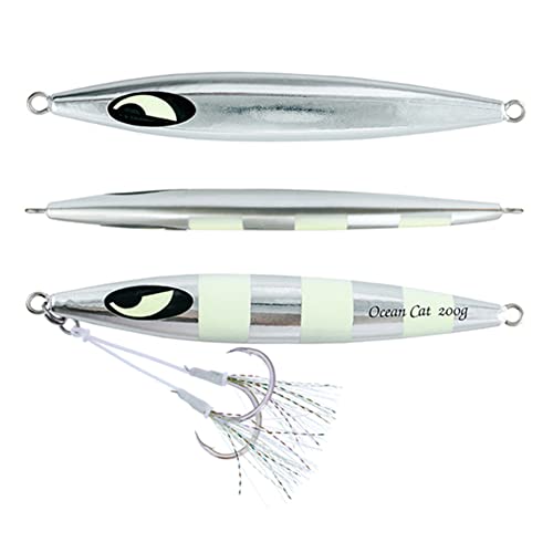 OCEAN CAT Slow Fall Fishing Luers Mental Lead Jigging Sea Baits Flat Hooks 5 Colors 5 Weights - color: Silver, size: 2 5/6oz(80g)