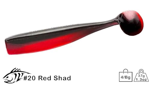 Lunker City Fishing Shaker 6" Swimbait Soft Plastic Bass Lure with Tail Swimming and Wobbling Action Swim Bait, 4 Per Bag, Made in The USA - color: Red Shad