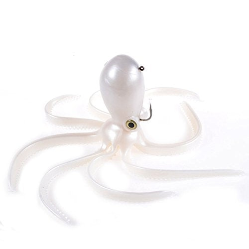 Artificial Octopus Swimbait, Skirt Tail Lure | 3.54/7.87/9.45in, jig head sinking trolling bait. Lingcod, bass, rockfish, saltwater. - color: white 9.45inch/8.47oz