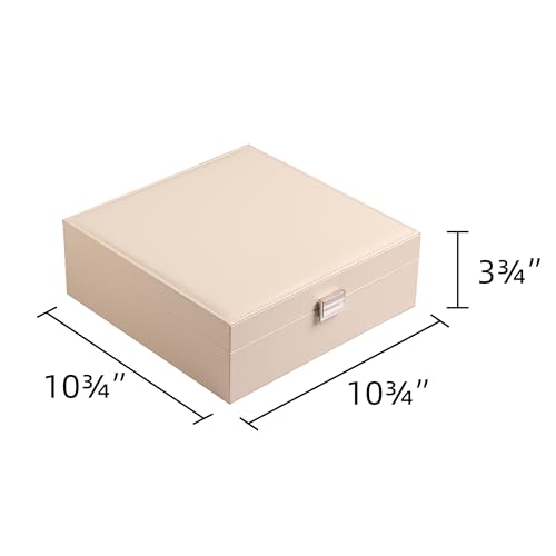 Frebeauty Earring Organizer Classic Jewelry Box 50 Slots Double Layer Jewelry Storage Case with 6 Necklace Hook and Bracelet Pocket(Beige) - color: Beige