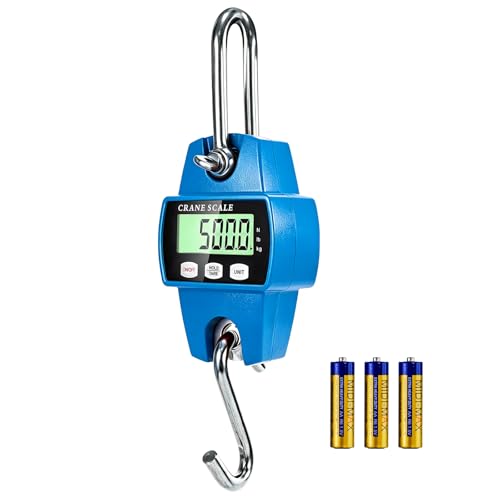 Digital Hanging Scale, 1100lb/500kg Crane Scale, Small Crane Scale with LCD Display and Hooks, Aluminum Alloy Body for Hunting, Outdoor, Fishing, Farm (Blue) - color: Blue-1100lb