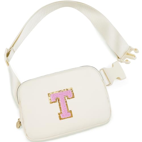 Uygafly Birthday Gifts for 4 5 6 7 8 9 10 11 12 13 Year Old Girl,Gift for Teen Girls Kids Toddler,Personalized Initial Fanny Pack Purse Crossbody Bag Belt Bag Cute Trendy Stuff | Cream,T - color: Cream, style: T