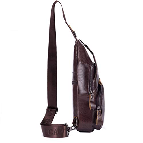 Hebetag Leather Sling Bag Crossbody Backpack for Men Women Outdoor Travel Shoulder Chest Pouch Casual Hiking Pack Casual Daypack - color: #04coffee