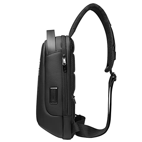 Hebetag Leather Sling Bag Crossbody Backpack for Men Women Travel Outdoor Camping - color: #25black(oxford)