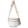 Pure Colour Crossbody Bum Bags for Women Spacious Checkered Cross body Bag Nylon Trendy Fanny Pack for Travel - color: Beige Checkered