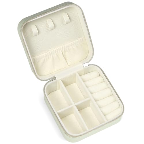 MFXIP Travel Jewelry Case Small Jewelry Box Jewelry Organizer Storage Case Portable PU Leather Mini Jewelry Travel Case for Girls Womens Earring, Necklace, Rings,Bracelets - color: Green