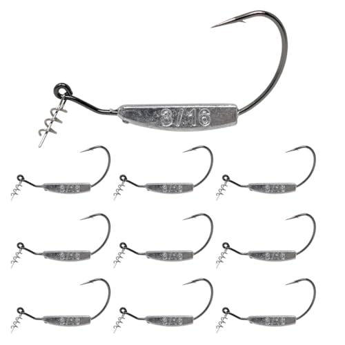 Reaction Tackle Weighted Swimbait Hooks - Weedless Belly Weighted Hooks with Twist Lock Bait Keeper for Soft Plastic Swimbaits - Bass Fishing Hooks (10-Pack) - size: 3/16oz 4/0