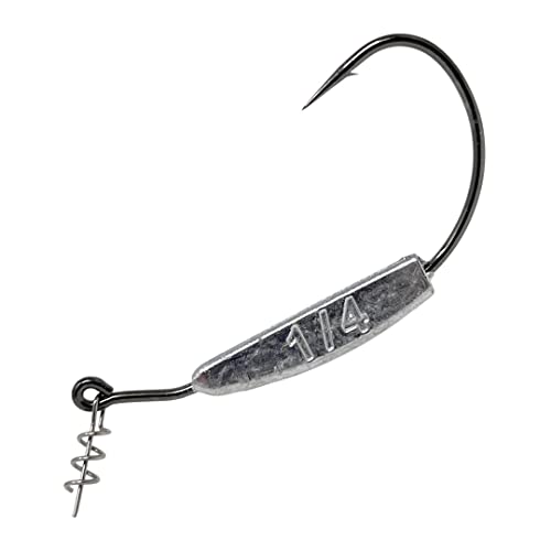 Reaction Tackle Weighted Swimbait Hooks - Weedless Belly Weighted Hooks with Twist Lock Bait Keeper for Soft Plastic Swimbaits - Bass Fishing Hooks (10-Pack) - size: 1/4oz 5/0