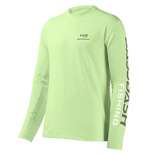 BASSDASH Fishing T Shirts for Men UV Sun Protection UPF 50+ Long Sleeve Tee T-Shirt - color: Apple Green/Dark Grey Logo, size: Large
