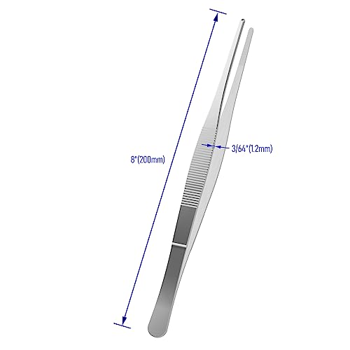 2 PCS 8 Inch Stainless Steel Tweezers, with Straight Round Blunt Serrated Tip, 3/64 Inch Thickness Stainless Steel, Multipurpose Daily Garden Home Lab Craft Repairing Tool - size: 8"L(3/64"T)