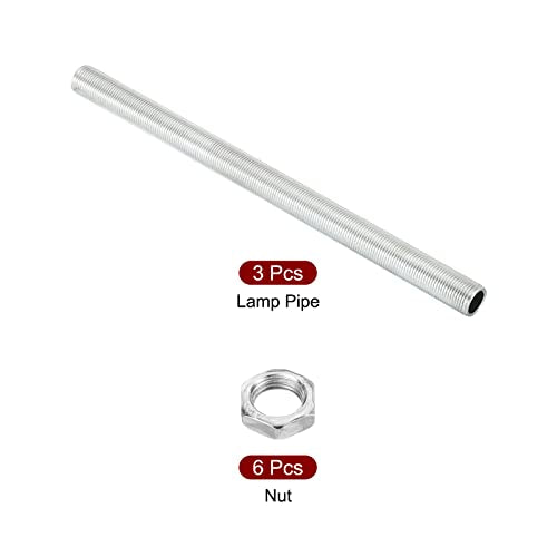PATIKIL M12 Thread 7.09" Lamp Pipe Kit with Lock Nuts, 3 Set All Thread Rods Fasteners Hardware for Chandelier Ceiling Light DIY, Zinc Plating - size: 7.09"