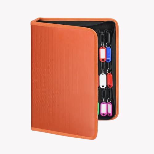 Sdstone Zippered Key Organizer Case Waterproof and Fireproof Key Binder with 60 Hooks and Tags Portable Key Storage, Key Box Organizer for Offices Real Estate Agencies Hotels and Rental Management - color: Brown, size: 60