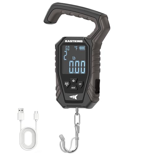 KastKing Weighmaster Mechanical-Digital Fishing Scale, 120 lb Capacity, 2.5" Backlit Display, High-Precision Sensor, 9 Weight Memory, Temperature Detection, IPX6 Waterproof, Fishing Gifts - style: A: Black