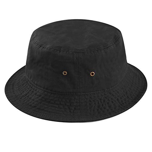 Cotton Bucket Hat Packable Sun Hat – Unisex Summer Travel Beach Fisherman Hat for Men Women Outdoor Fishing Hiking - color: Black, size: Small-Medium