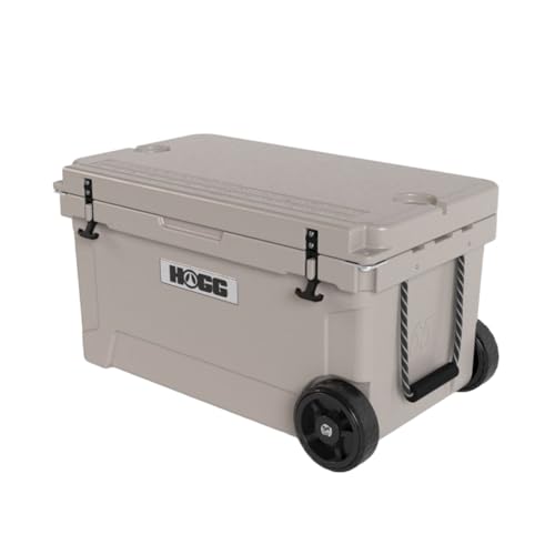 Hogg Rotomolded Coolers, Ice Chest with Wheels, Wheeled Cooler, Rotomolded Ice Chest, Dry Storage, Fishing and Camping Items, Birthday Gifts for Men - color: Dune Kiss, size: 65qt