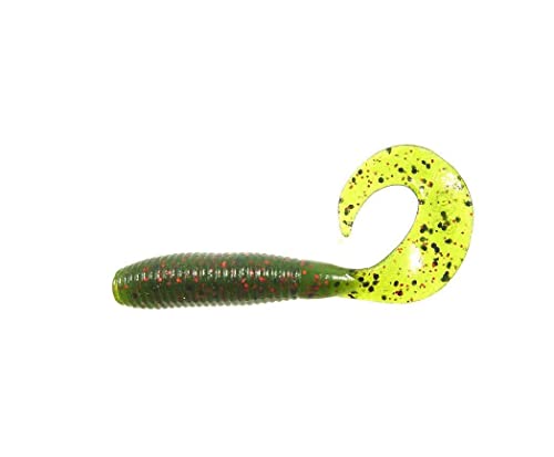 Yamamoto 5" Single Tail Grub Soft Plastic Fishing Angling Swimbait Lures with Tail-Curling Action - 20 Pack - color: WATERMELON W/ BLACK & RED FLAKE (20 PACK), size: 5" SUPER GRUB (Pack of 6)