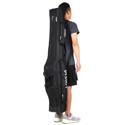 Lixada Fishing Rod Case, 3 Layers Oxford Fishing Rod Bag, Portable Foldable Fishing Pole Bag, Fishing Rod Carrier Fishing Tackle Storage Bag Travel Carry for Fishing Gear & Equipment - color: Black, size: 150cm
