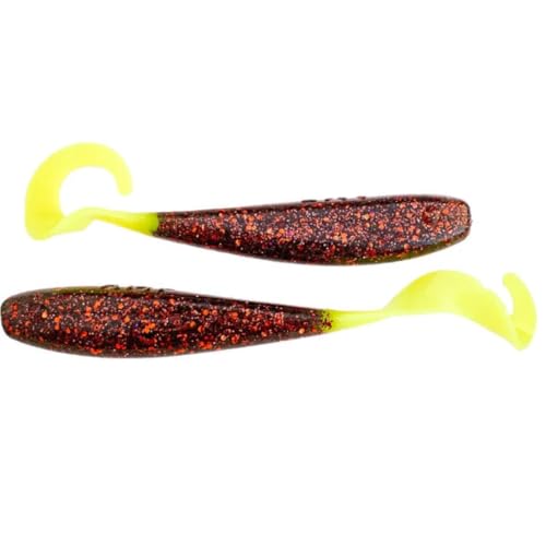 A.M. Fishing Curly Tail Jerkshad 4 Inch Soft Baits Garlic Infused,– 8 Pack – Saltwater & Freshwater Fishing Lures for Bass, Redfish, Snook, and Trout - color: Rootbeer Shart