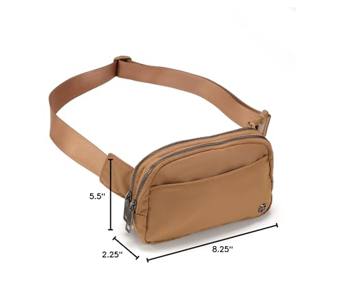 Pander Everywhere Belt Bag for Women, 5 Zipper Pockets Nylon Crossbody Fanny Pack Purse (Caramel Burnt). - color: Caramel Burnt