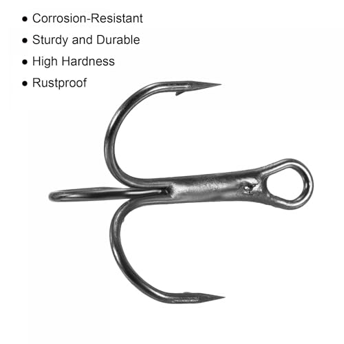 PATIKIL Treble Fish Hooks, Carbon Steel Sharp Round Bend Hook Triple Barbed Hook for Freshwater Saltwater - color: Black, size: 26mm/1.02"