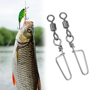 QWORK Ball Bearing Snap Swivels, 25PCS 180lb Saltwater Barrel Swivel Connectors, Stainless Steel Snap + Copper Body, 360° Rotation for Fishing Lures Leaders, Freshwater Offshore